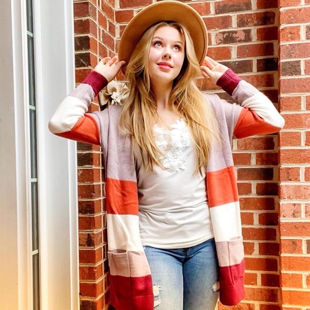 NWOT Fashion Evynn Apparel Sweet Tea Collection Kinsley Colorblock Fall Cardigan